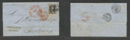 USA. 1867 (1 June) New Orleans - France, Bordeaux (19 June) E. Fkd 15c Black Lincoln, Tied Fancy Cork + Cds Via NY Paid  - Other & Unclassified