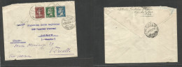 SYRIA. 1924 (10 Dec) France Overprinted. Alep - Italy, Schio, Veneto (25 Dec) Tricolor Tied Cds Multifkd Envelope, Fwded - Siria