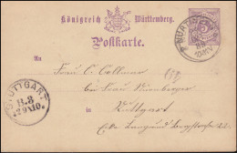 Württemberg Postkarte P 26, NÜRTINGEN 29.10.1889 Nach STUTTGART B.3 - 29.10. - Postwaardestukken