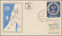 Israel 66 Menora / Siebenarmiger Leuchter Mit Tab Auf FDC AVIV-YAFO 27.2.1052 - Otros & Sin Clasificación