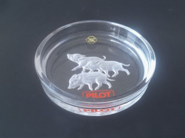 Vintage  Old Hoya Lead Crystal Embossed Round Glass Ashtray - Pig (Made In Japan) - Glas