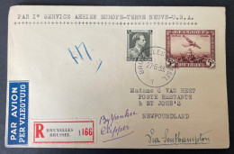 Lettre 1939 Recommandé Avion De Bruxelles A St John's Terre Neuve 1ere Liaison Aerienne Europe Terre Neuve USA - Cartas & Documentos