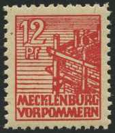 MECKLENBURG-VORPOMMERN 36zb **, 1946, 12 Pf. Rot, Dünnes Papier, Pracht, Gepr. Kramp, Mi. 70.- - Altri & Non Classificati