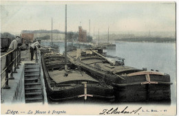 Liège La Meuse à Fragnée Colorée Et Circulée En 1904 - Péniches