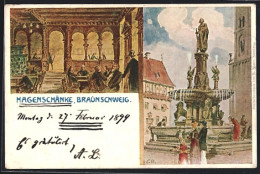 Künstler-AK Braunschweig, Gasthaus Hagenschänke, Innenansicht  - Braunschweig