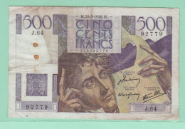 500 FRANCS CHATEAUBRIAND M 28 3 1946 M 92779 J 84 - 500 F 1945-1953 ''Chateaubriand''