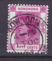 Hong Kong 1954, Mi. 185, 50c. Queen Elizabeth II. Deluxe KOWLOON Cancel !! - Gebraucht