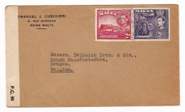 WW1 Msida Malte Malta Bruges Belgium Censure Censor Opened By Examiner Emanuel J. Cuschieri - Malta (...-1964)