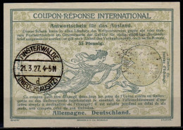 ALLEMAGNE GERMANY 1927, Ro8  35 Pfennig Int. Reply Coupon Reponse Antwortschein IAS IRC FINSTERWALDE (NIEDERLAUSITZ) - Altri & Non Classificati