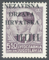 ! Croatia, 1941, 1st Issue, 5.50 Din, - Shifted Overprint - Croazia