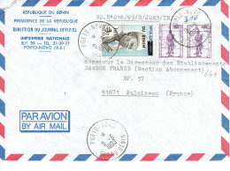 Benin Dahomey N° 180 Du Dahomey Surcharge Locale + 641 X 2 Lettre PA Présidence République 09-06-1993 - Benin – Dahomey (1960-...)