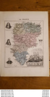 CARTE  ATLAS MIGEON 1888  L'AISNE  GRAVEE PAR LECOCQ ET BARBIER FORMAT 35 X 27 CM - Geographische Kaarten