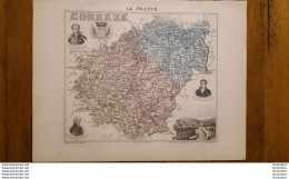 CARTE  ATLAS MIGEON 1888 CORREZE GRAVEE PAR LECOCQ ET BARBIER FORMAT 35 X 27 CM - Geographische Kaarten