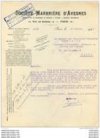 FACTURE  1923  SOCIETE MARBRIERE D'AVESNES 12 RUE DE SURENE PARIS VIII - 1900 – 1949