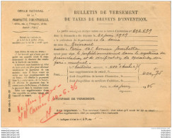 BULLETIN DE VERSEMENT DE TAXES DE BREVETS D'INVENTION  PROPRIETE INDUSTRIELLE 1936 DELIVRE A MR BRISSAUT - 1900 – 1949