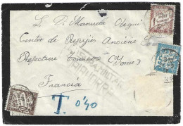 Lettre De 1937 Taxée France De Calahorra Espagne Pour Centre Des Réfugiés à Tonnerre Yonne Avec Tampon Militaire - Storia Postale