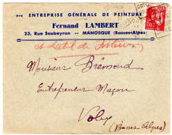 1937  "  Fernand LAMBERT  Peinture  23 Rue Soubeyran  à MANOSQUE " - Storia Postale