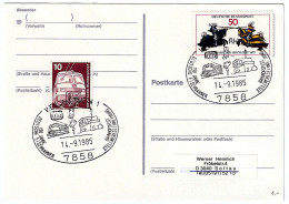 150 Jahre Deutsche Eisenbahnen Weil Am Rhein 14.09.1985 Postcard, Railway Theme, 2 X Occasional Stamps - Postcards - Used