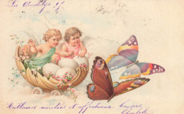 Enfants Sur Dos De Papillons * CPA Illustrateur 1905 * Papillon Butterfly Pâques Oeufs Ange Angelot Angel * Les Andelys - Butterflies