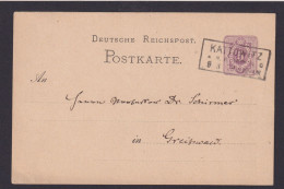 Deutsches Reich R3 Kattowitz R.B. Oppeln Schlesien Ganzsache Greifswald - Storia Postale