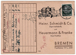 Company Postcard H.Schmidt & Co. Cigar Factory & Heurenmann & Franke Hauf-Kaffe BREMEN Special Seal Breslau 07/06/1937 - Cartoline