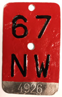 Velonummer Nidwalden NW 67 - Nummerplaten