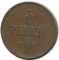 5 PENNIA 1916 FINLANDE FINLAND Pièce RUSSIE RUSSIA EMPIRE #AB173.5.F.A - Finland