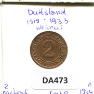 2 REICHSPFENNIG 1924 A GERMANY Coin #DA473.2.U.A - 2 Rentenpfennig & 2 Reichspfennig