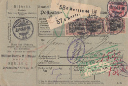 DR Paketkarte Für 2 Pakete Mif Minr.86I, 3x 91I Berlin 31.10.06 Gel. In Schweiz Perfins H.M. - Storia Postale