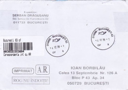 BARCODE MACHINE PRINTED STICKER STAMP ON REGISTERED COVER, 2020, ROMANIA - Covers & Documents