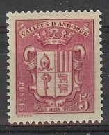 Andorra Fran. 1937 Escudo 5 C Ed:52 (*) - Unused Stamps