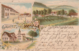 0-6120 EISFELD - SCHWARZENBRUNN, Lithographie, Gasthof Zum Lindenbaum, Schulhaus, Dorfansicht, Rand Beschnitten - Hildburghausen