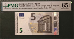 5 EURO SPAIN 2013 LAGARDE V015A1 VC SC FDS UNC. PERFECT PMG 65 EPQ - 5 Euro