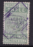 GB Fiscal/ Revenue Stamp. Foreign Bill 3/-  Green Barefoot 109 , Has A Pinhole - Revenue Stamps