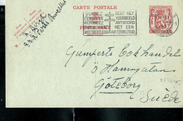 Carte Obl. N° 132.I.FN - Obl. BXL 1937 Vers La Suède - Cartes Postales 1934-1951