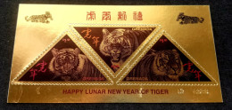 Grenada Year Of The Tiger 1998 Chinese Zodiac Lunar (ms) MNH *gold Foil *odd Shape *unusual - Grenada (1974-...)