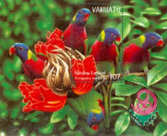 VANUATU 1999 - Oiseaux Locaux - Perroquet - Bloc  Normal - Avec Bord Blanc - Parrots