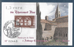 Billet 1,5 Euro émis Pour Le Premier Jour Du Timbre Abbaye Du Thoronet Avec TP Obl. PJ 6-7 Juillet 1996 - Otros & Sin Clasificación
