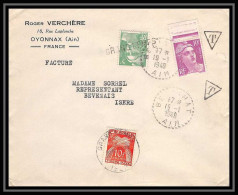 3934 France Lettre (cover) Gandon Tb Lettre Taxée Bevenais Isère 19/1/1949 - 1859-1959 Storia Postale