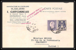 7444 Enveloppe Entete Guyonneau Couteaux Knife Chatellerault Beaugency Loiret 1946 Dulac Chaines France TB Etat - 1921-1960: Modern Period