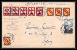 9884 Entete Taberlet Lyon 1952 N°758 Nice Bande X5 757 Lorraine X4 907 Nogues Tb Affranchissement Compose Lettre - 1921-1960: Modern Period