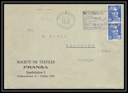 9821 Entete Fransa Textiles N°886 Gandon X2 Paire Flamme Forbach 1953 Herdecke Allemagne Deutschland France Lettre Cover - 1921-1960: Modern Period