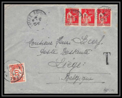 9466 Taxe Liege Belgique N°283 Paix X3 Seine Et Oise 1936 France Lettre Cover - 1859-1959 Storia Postale