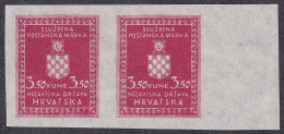 ! Croatia, 1942, Official; 3.50 Kn, Imperforated Pair, (very Thin Paper) - Croazia