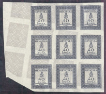 ! Croatia, 1942, Official; 40 Kn, Missplaced Printing Imperforated Block - Croazia