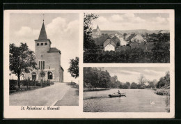 AK St. Nikolaus I. Warndt, Teilansicht Mit Strassenpartie, Kirche, Uferpartie Und Boot  - Otros & Sin Clasificación