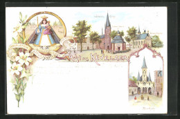 Lithographie Kevelaer, Wallfahrtskirche Mit Gnadenkapelle U. Kerzenkapelle, Pfarrkirche, Gnadenbild  - Kevelaer
