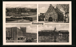 AK Flensburg, Deutsches Haus, Marineschule, Nordertor  - Flensburg