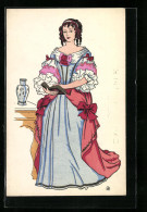 AK Junge Dame Im Opulenten Kleid Mit Rüschenärmeln, 1668  - Mode