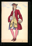 AK Eleganter Herr In Rüschenhemd Und Strümpfen, 1730  - Mode